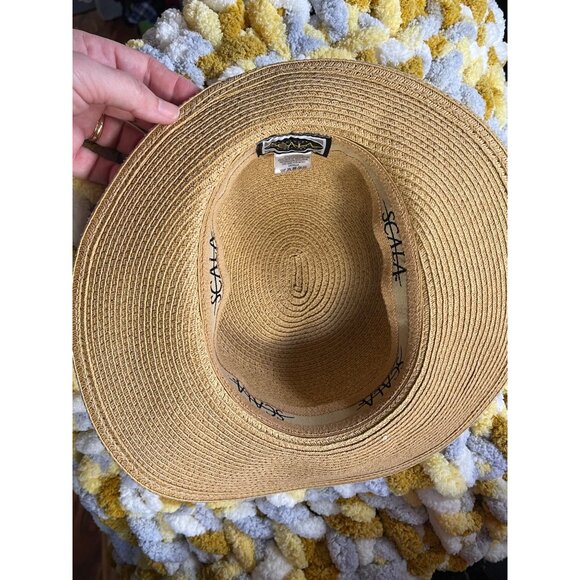 Scala Vintage Style Sun Hat With Black Ribbon Bow Handmade Paper Straw Women One - Picture 13 of 16